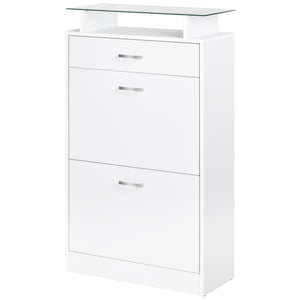 Mobile Scarpiera 2 Ante a Ribalta 1 Cassetto 1 Mensola in Vetro in Legno Bianco