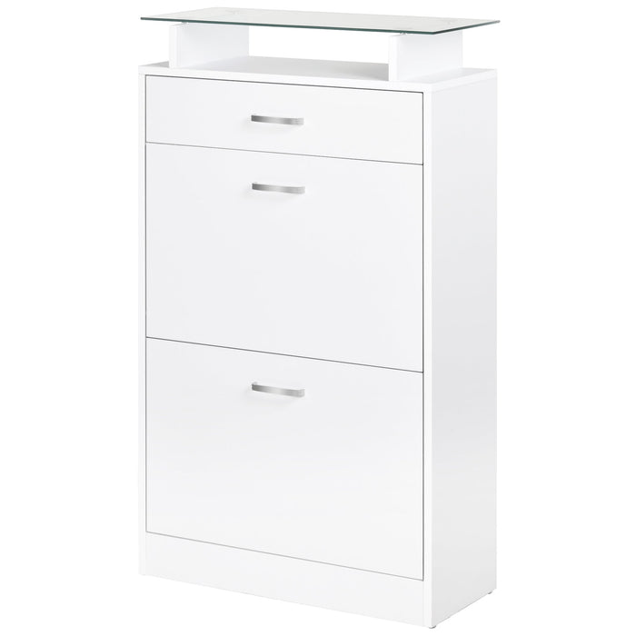 Mobile Scarpiera 2 Ante a Ribalta 1 Cassetto 1 Mensola in Vetro in Legno Bianco