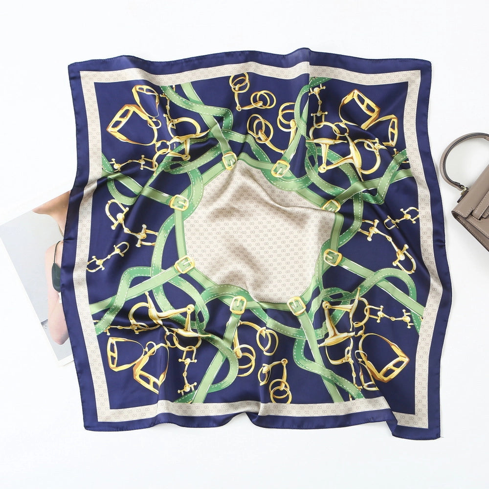 Sciarpa da donna in seta verde stampata, stile coreano, alla moda e versatile, sciarpa/fascia per il collo decorativa.