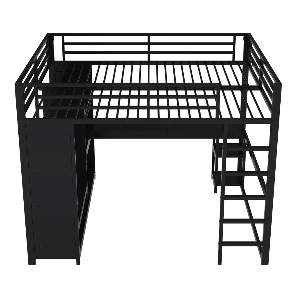 Letto a soppalco in metallo 160x200 con scrivania, LED e spazio contenitivo