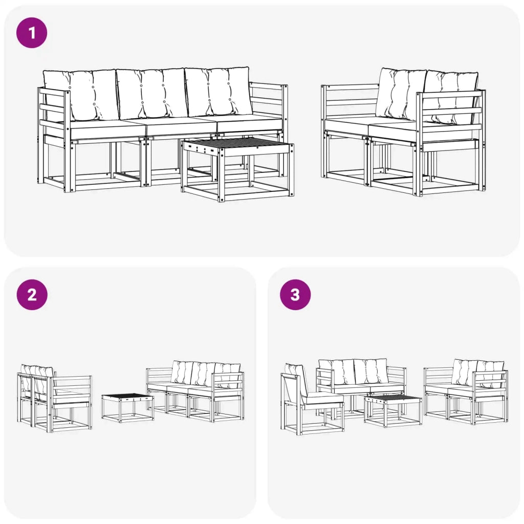 Set di divani da esterno 6 pz Bianco e Nero 3389202