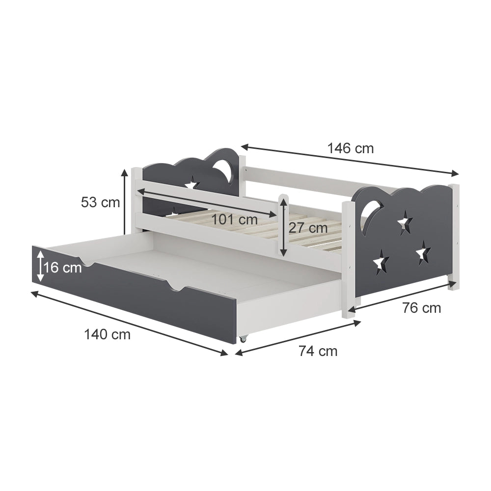 Vitalispa Letto per bambini Grigio 70x140 cm con cassetto, senza materasso