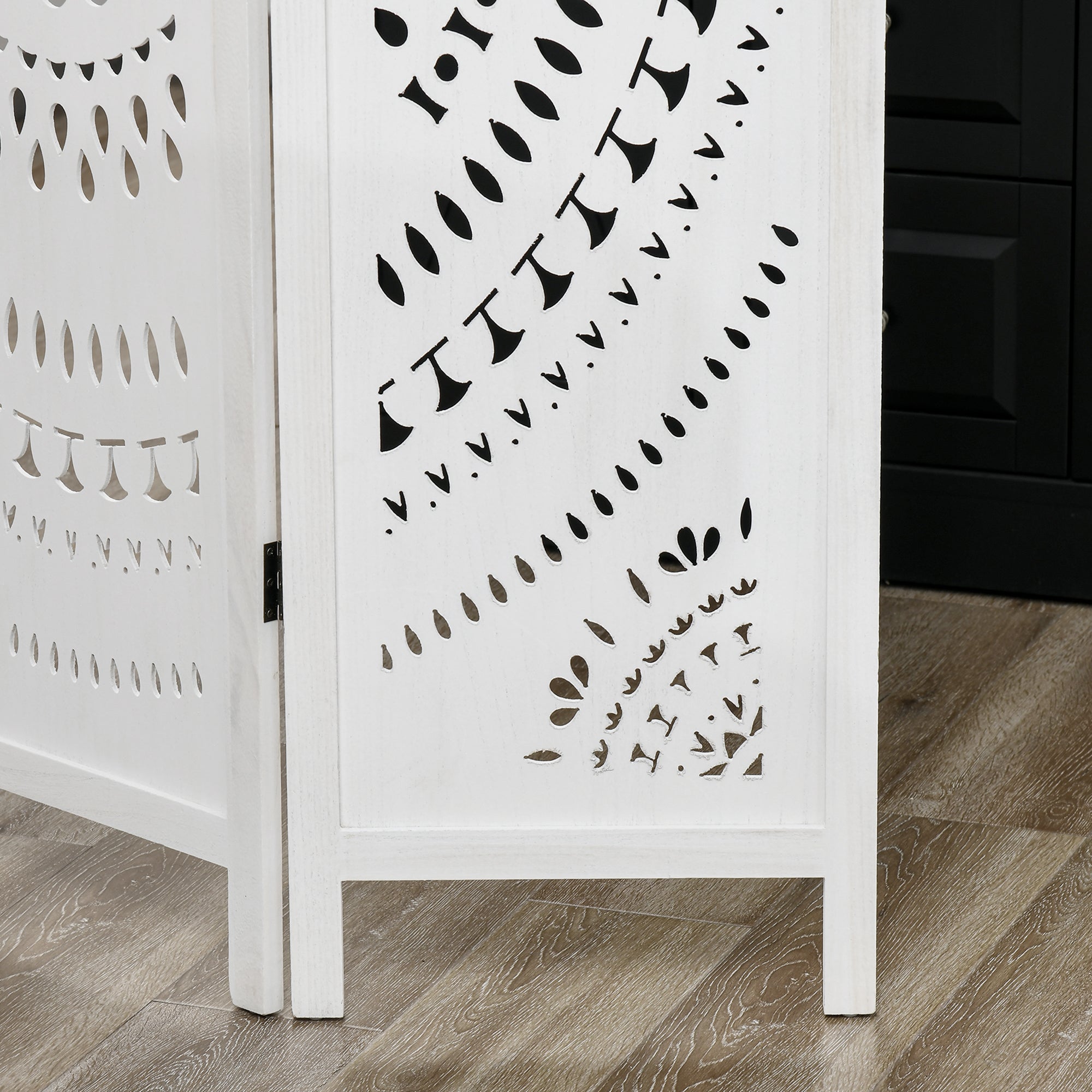 Paravento 3 Pannelli 120x170cm in Legno Intagliato Bianco