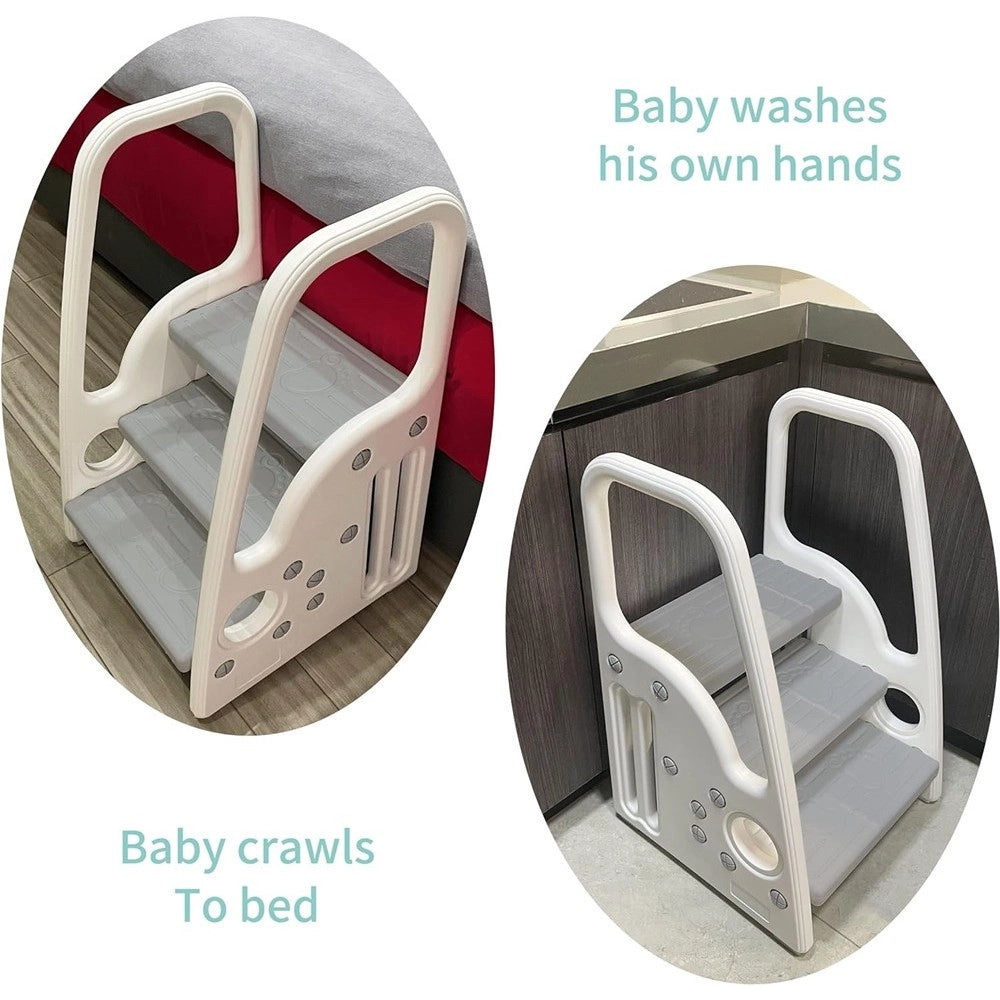 Trade Shop - Sgabello Per Bambini Piccoli Scala A Pioli Per Bagno Cucina Toilette Con Manici -