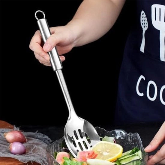 Set di Cucina in Acciaio Inox - Set di Frullatori - Frullatore a Spuma - Spatola Perforata - Piatto di Cottura Solido - Set di Frullatori per Mescolare - Set di Servizio per la Cucina - Ideale per la Cucina di Casa - Ristorante