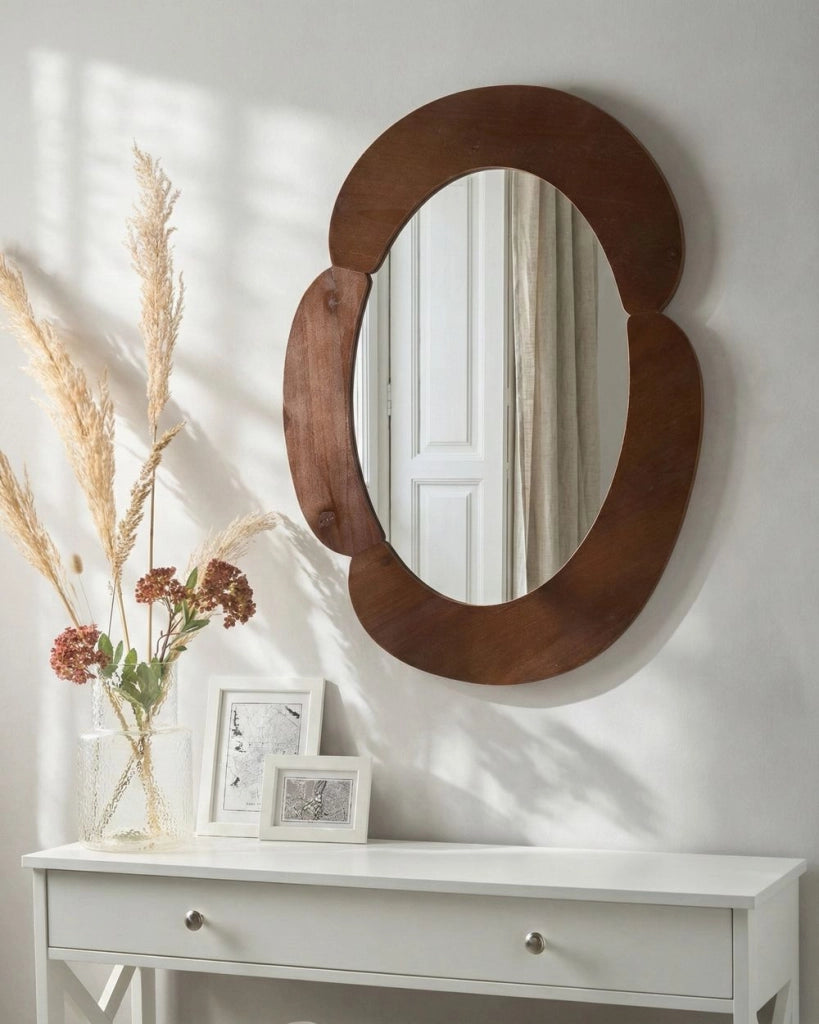Specchio da parete marrone scuro in MDF forma ovale irregolare decorazioni accessori per la casa decorativo
