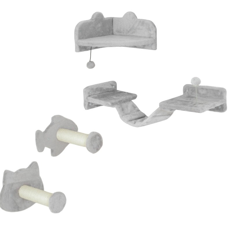 Set da parete per gatti con piattaforme e scala grigio chiaro