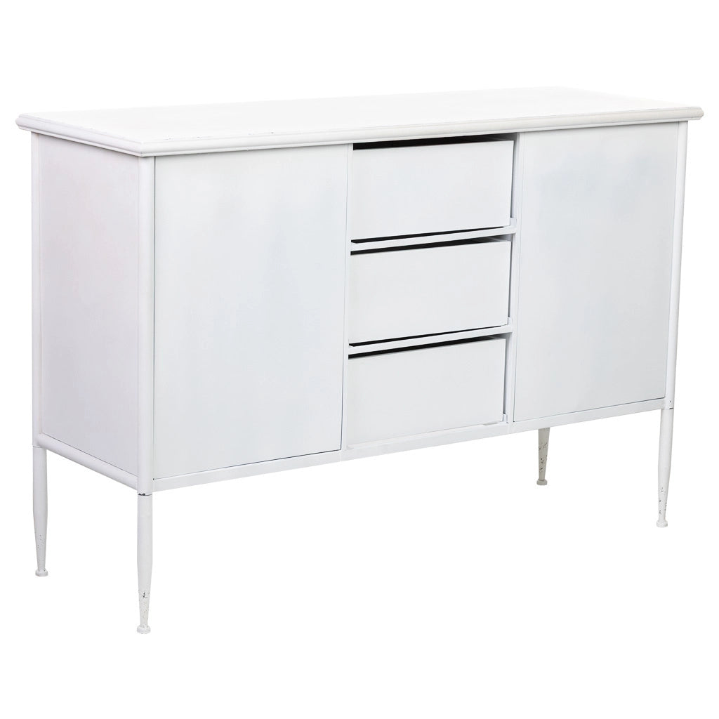 Credenza in metallo bianco con 2 ante e 3 cassetti 120x41x80h cm