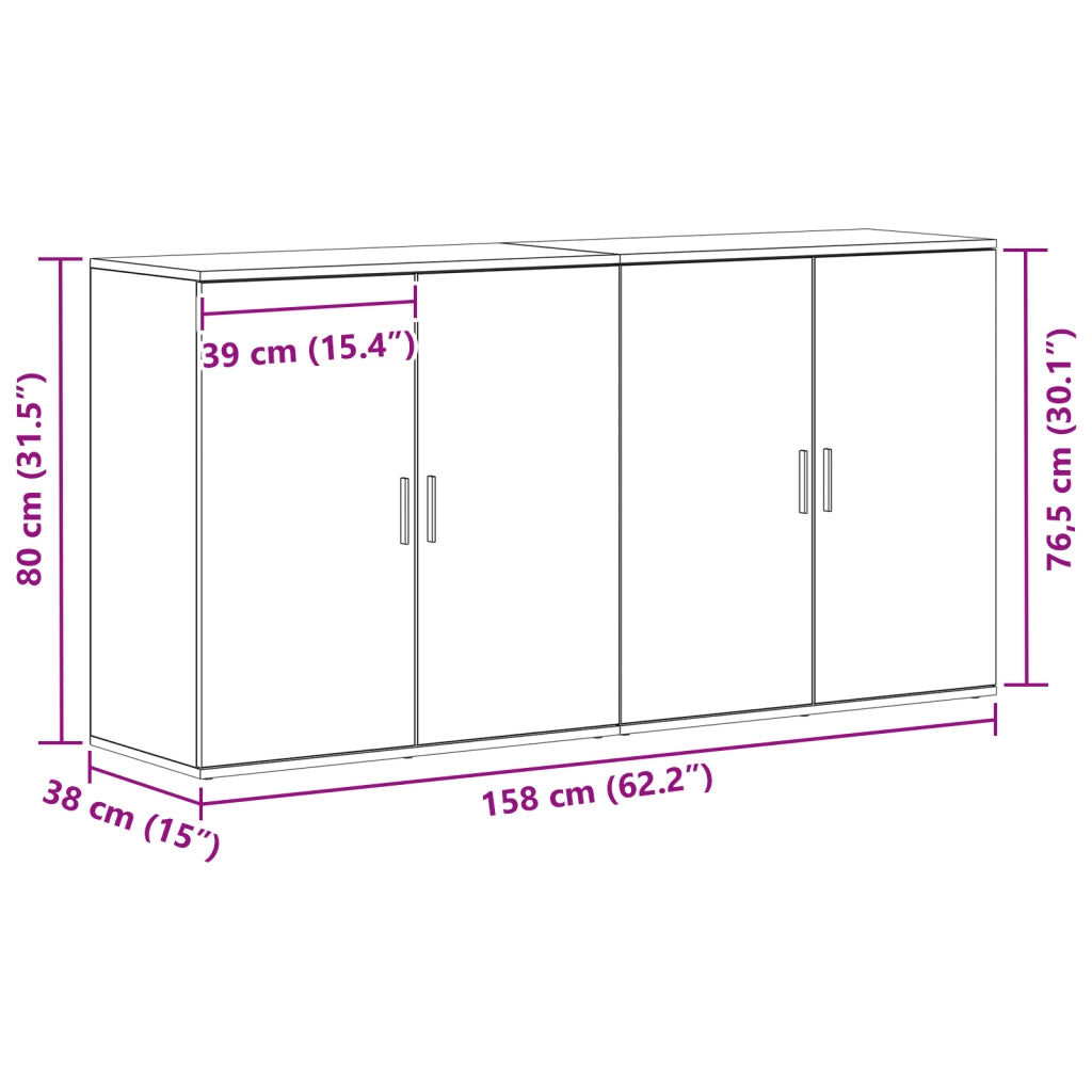 Credenze 2 pz Nero Rovere 79x38x80 cm Legno ingegnerizzato