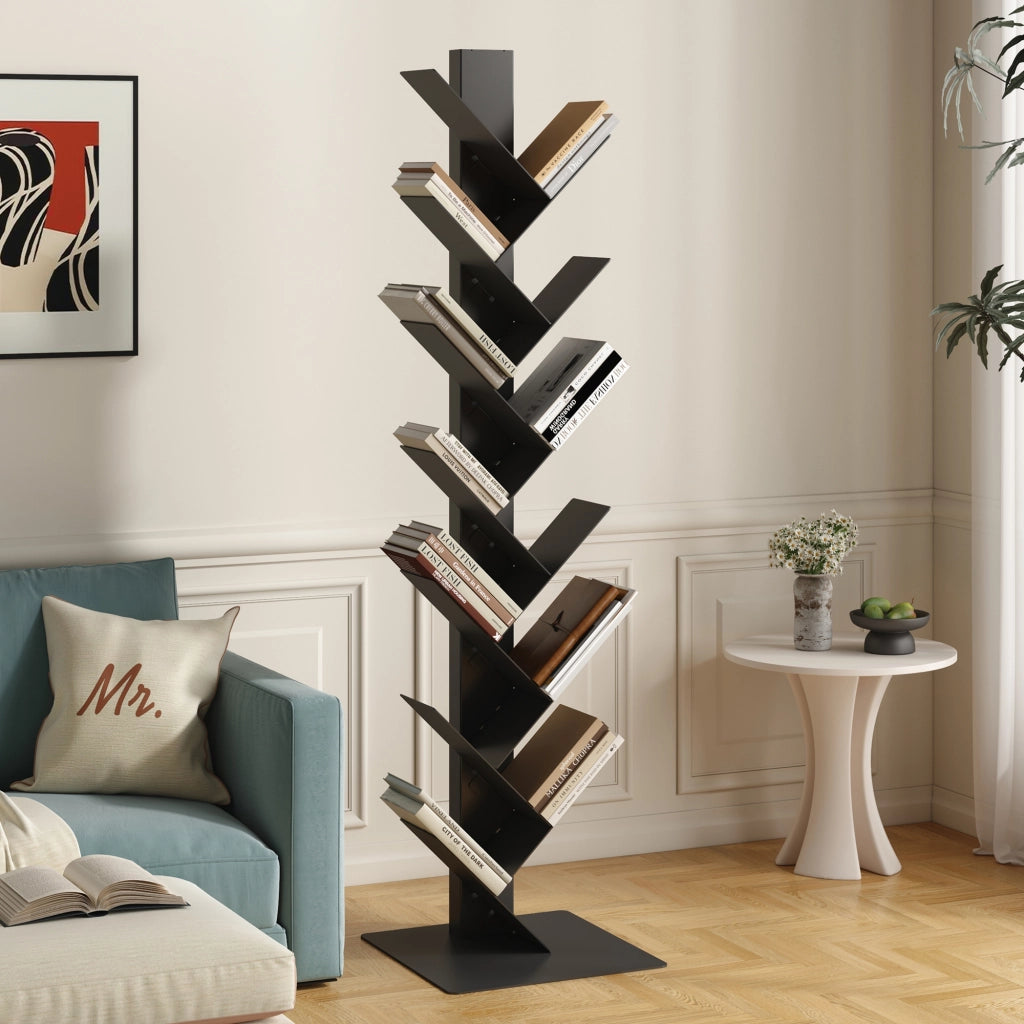 Libreria Eksjö a Forma di Albero Scaffale da Terra 150 x 39 x 39 cm - Nero [en.casa]