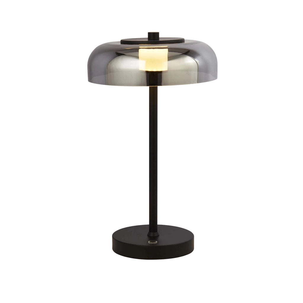Lampada Da Scrivania Contemporanea Frisbee Acciaio Nero Vetro Led 9,87W 3000K