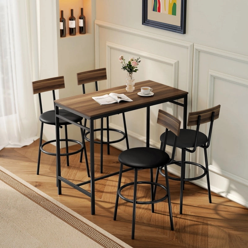 Tavolo da bar salvaspazio con 4 sgabelli, stile industriale, per cucina e sala da pranzo, in legno, marrone