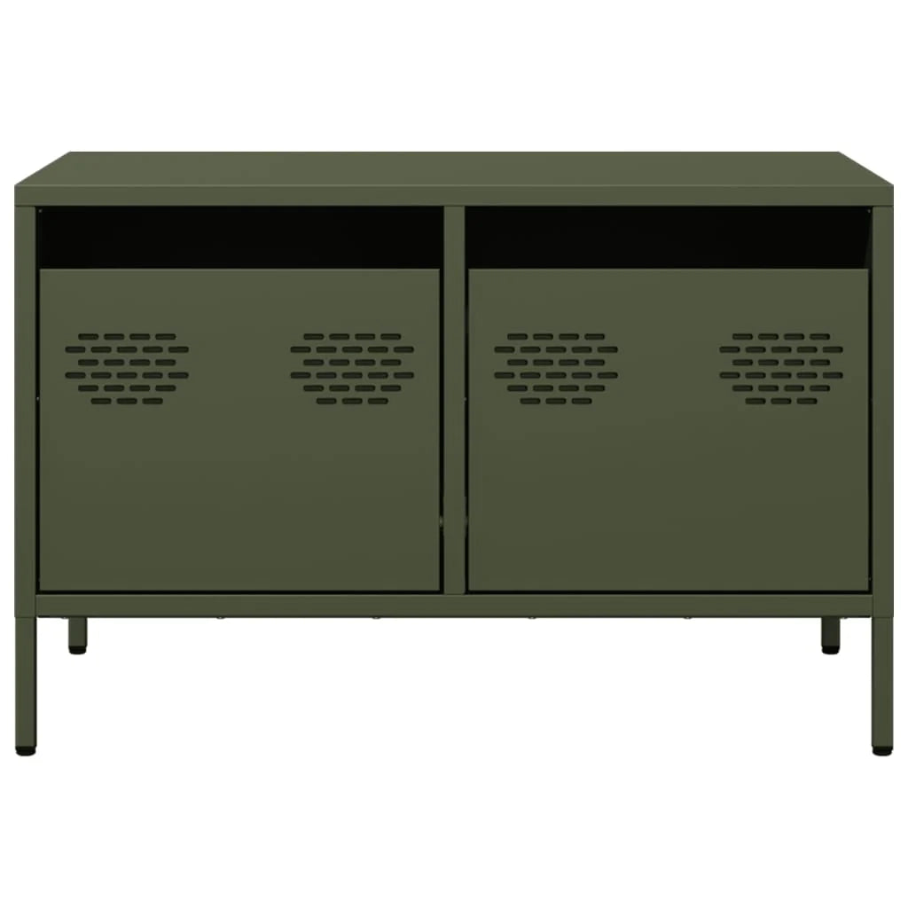 Mobile TV multimediale mensola TV credenza TV sala da pranzo soggiorno camera da letto verde oliva 68 x 39 x 43,5 cm acciaio laminato a freddo verde 02_0028266