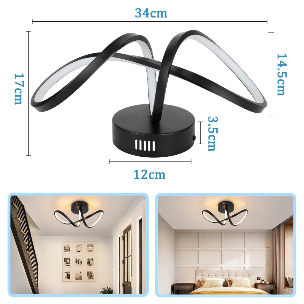 ZMH Lampada da soffitto plafoniera LED moderna nera 12W 3000K per soggiorno camera letto cucina