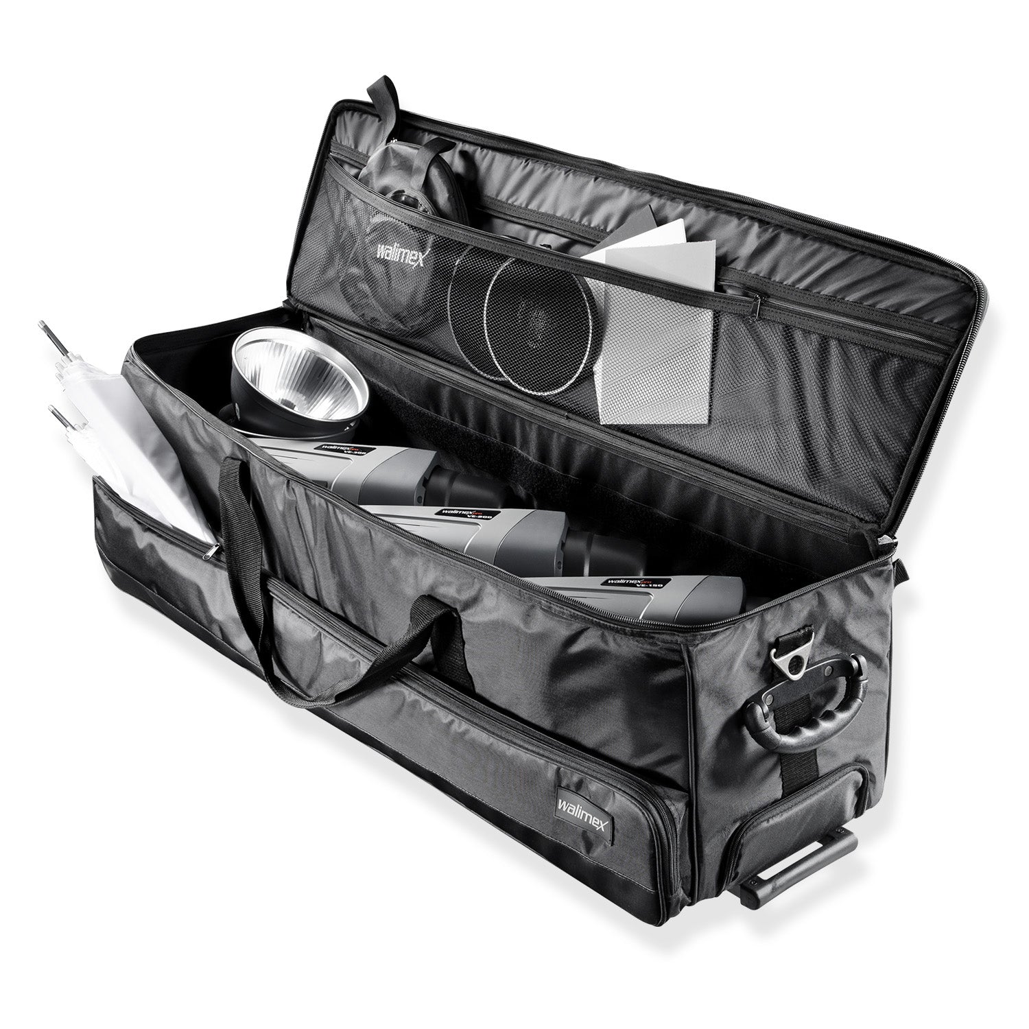 Borsone trolley fotografico XL, nero - 1027 x 379 x 324 mm valigia per attrezzatura studio foto e video, con maniglie tracolla e divisori interni