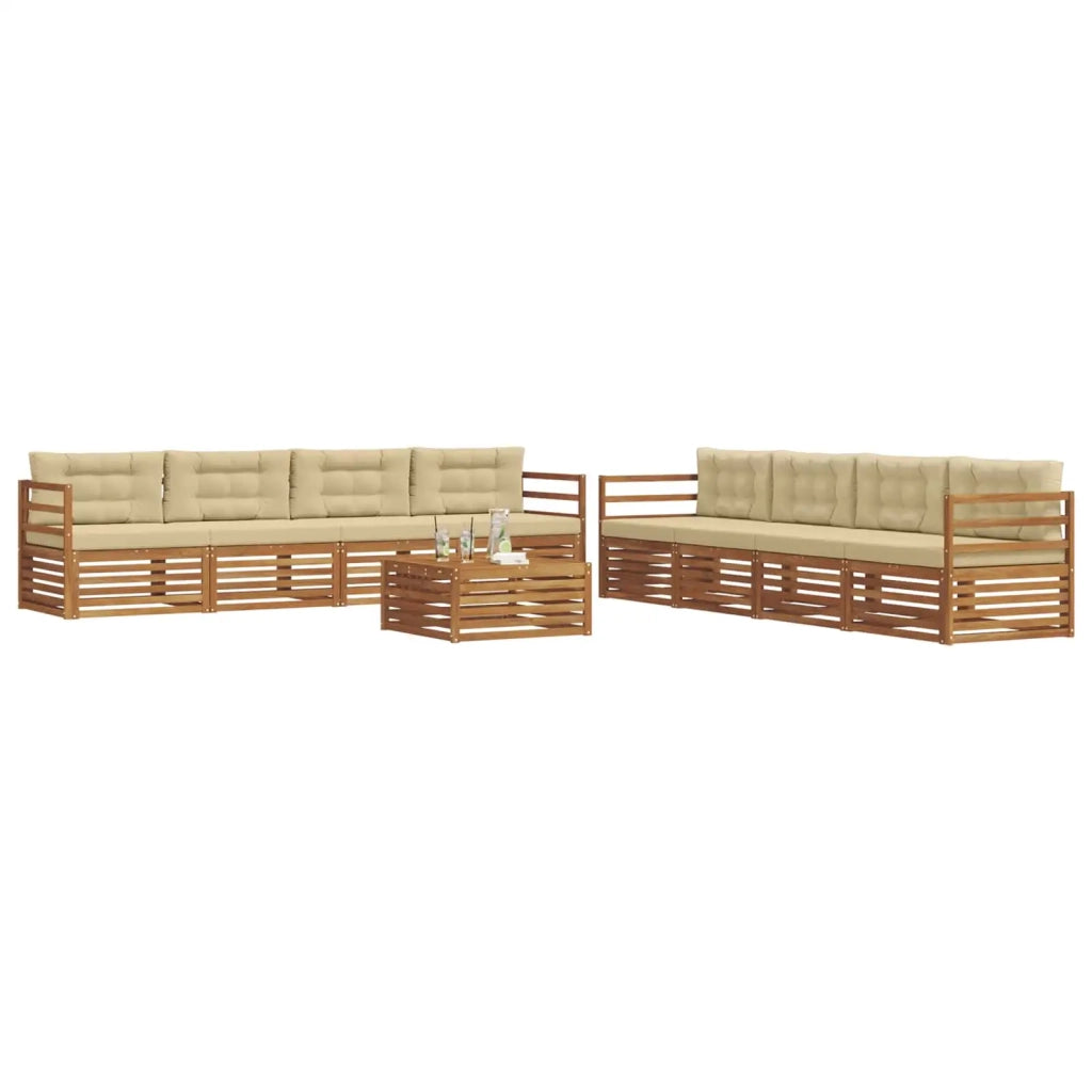 Set di divani da esterno con cuscino 9 pcs Naturale e Beige