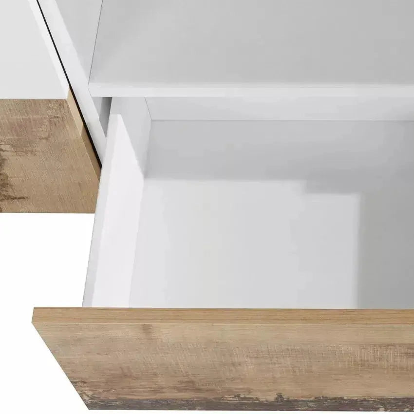 Porta TV Alien con dimensioni 260 x 43 x 46 cm Lowboard in Bianco Laccato/Acero Pereira