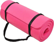 Yogamat multifunzionale 1 pollice extra spessa alta densità anti-lacerazione per esercizio con cinturino - Rosa