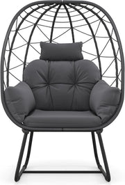 Sedia da giardino in rattan, sedia da giardino con cuscino rimovibile, sedia da giardino in rattan con base metallica, sedia da giardino rattan per balcone, veranda, terrazza (grigia)