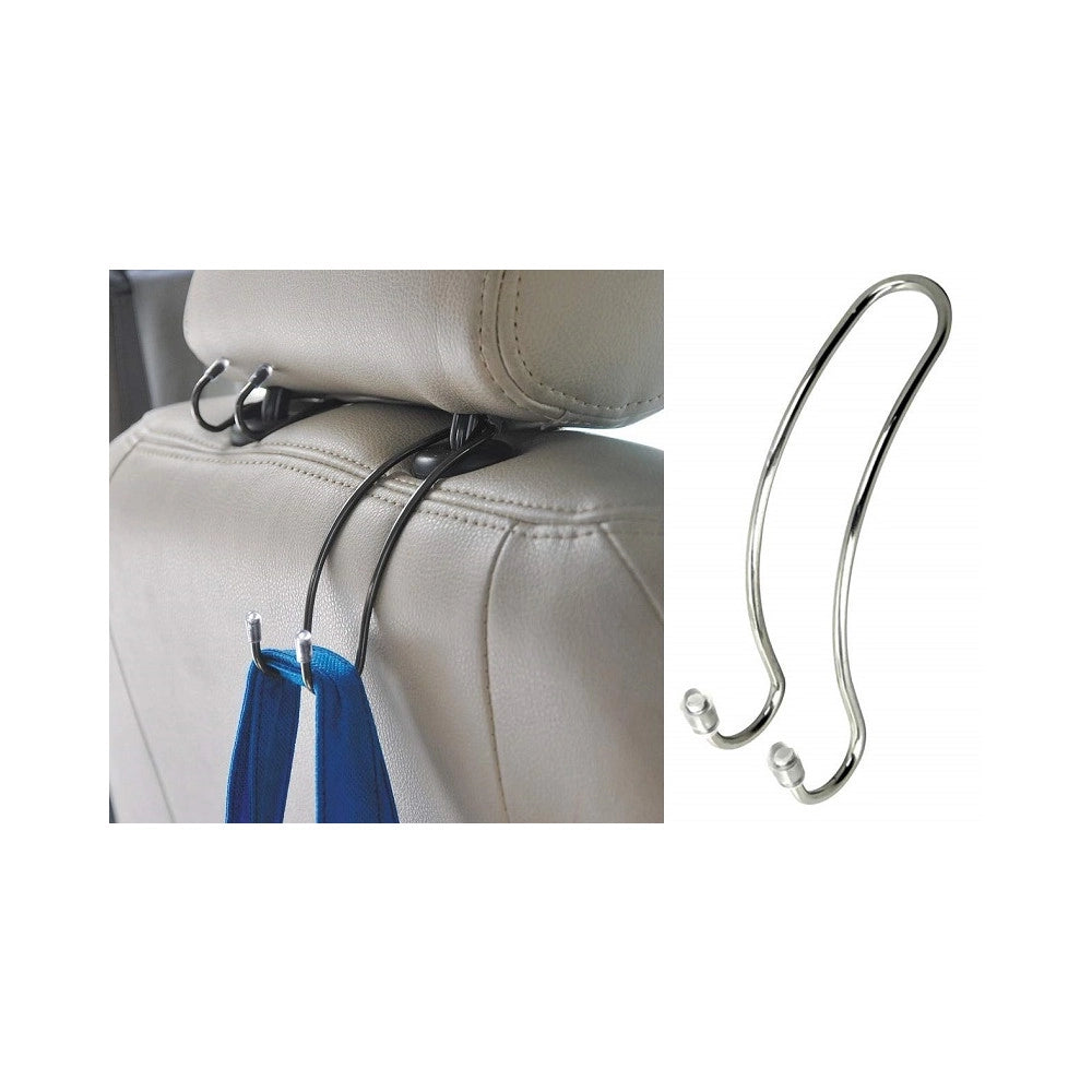 Trade Shop - Set 2pz Ganci Sedile Auto Poggiatesta Universale Metallo Supporto Bagagli Maniglia Borse -