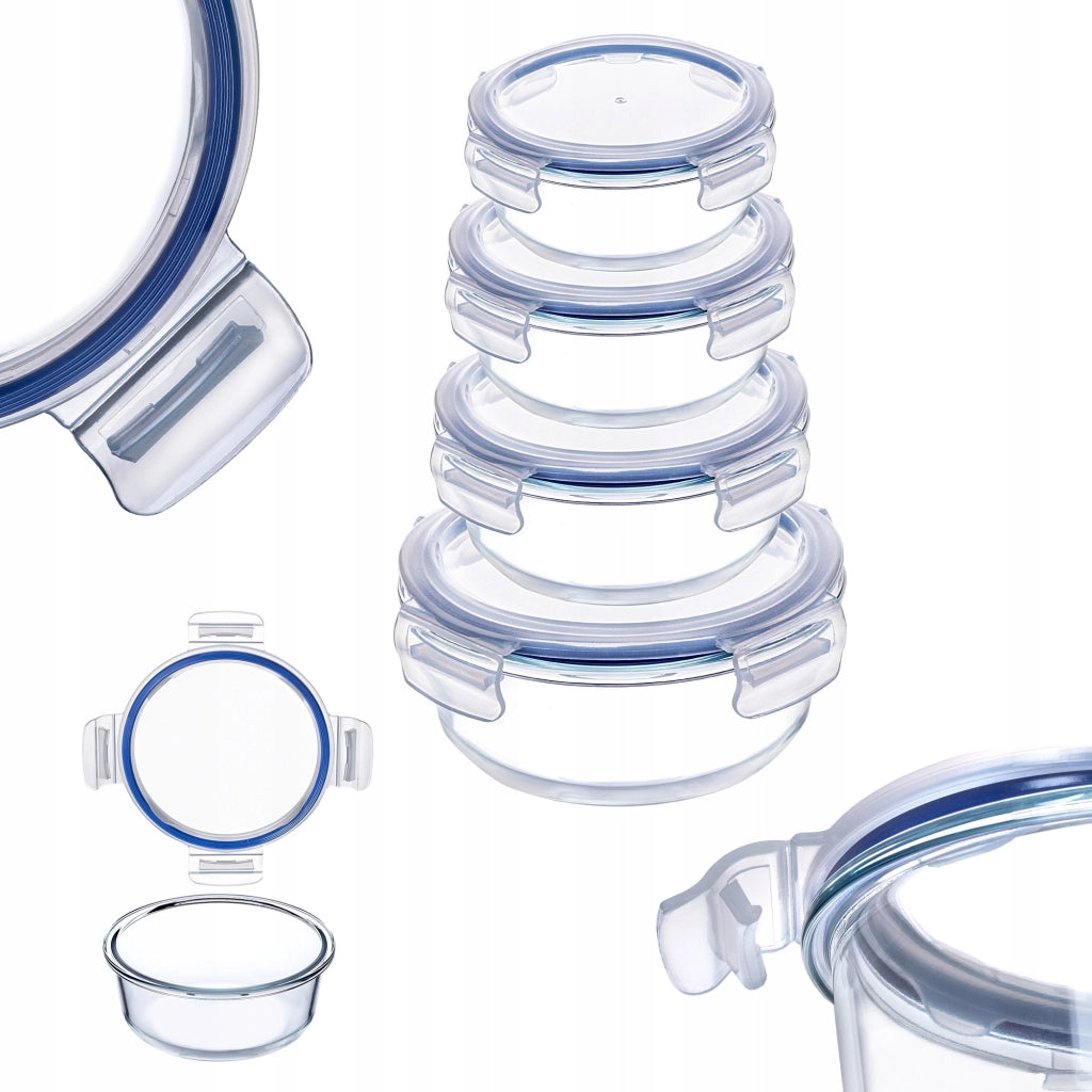 Set di contenitori per alimenti KADAX con coperchio in vetro, scatola rotonda, 4 pezzi