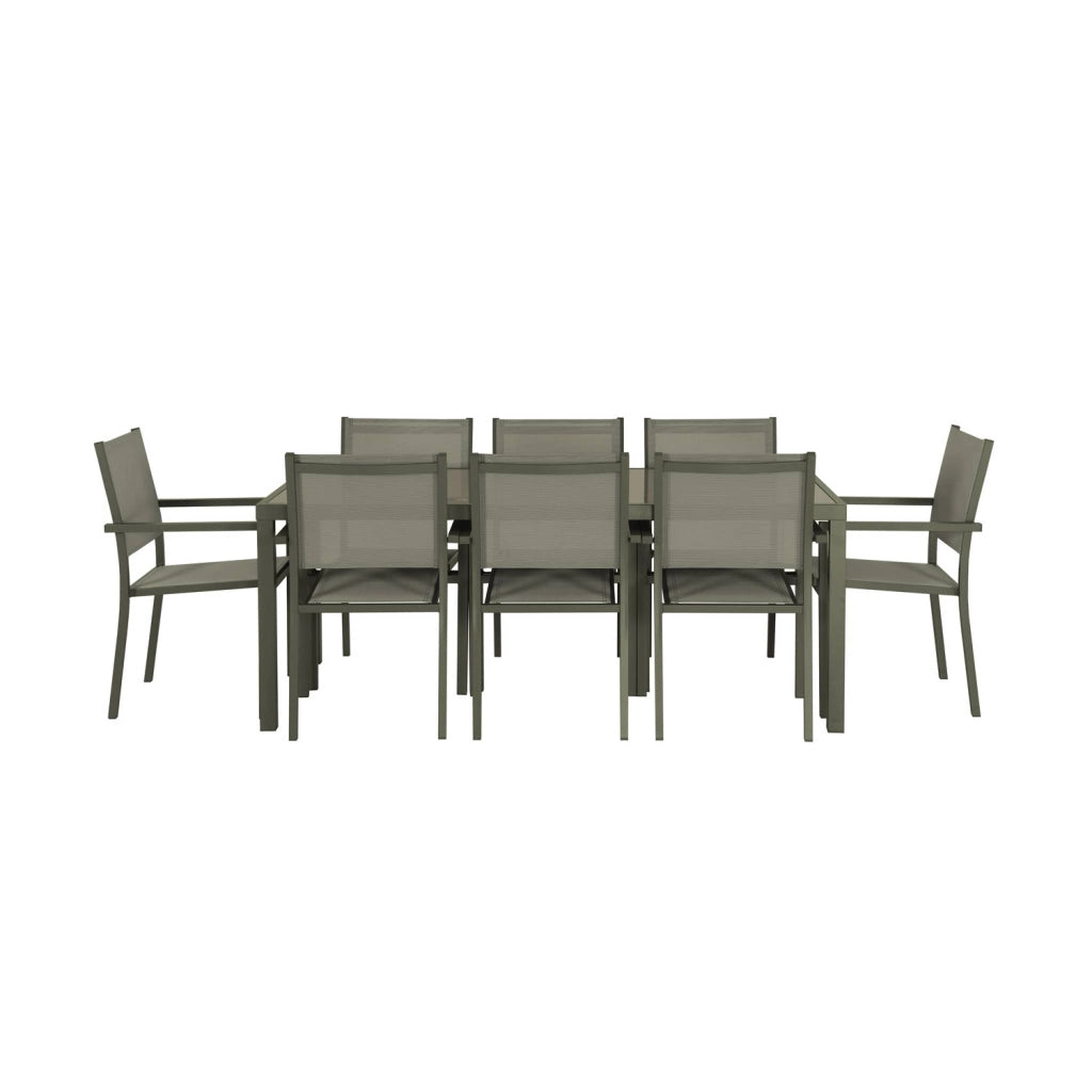 Set tavolo da giardino in alluminio con 8 sedie, verde kaki