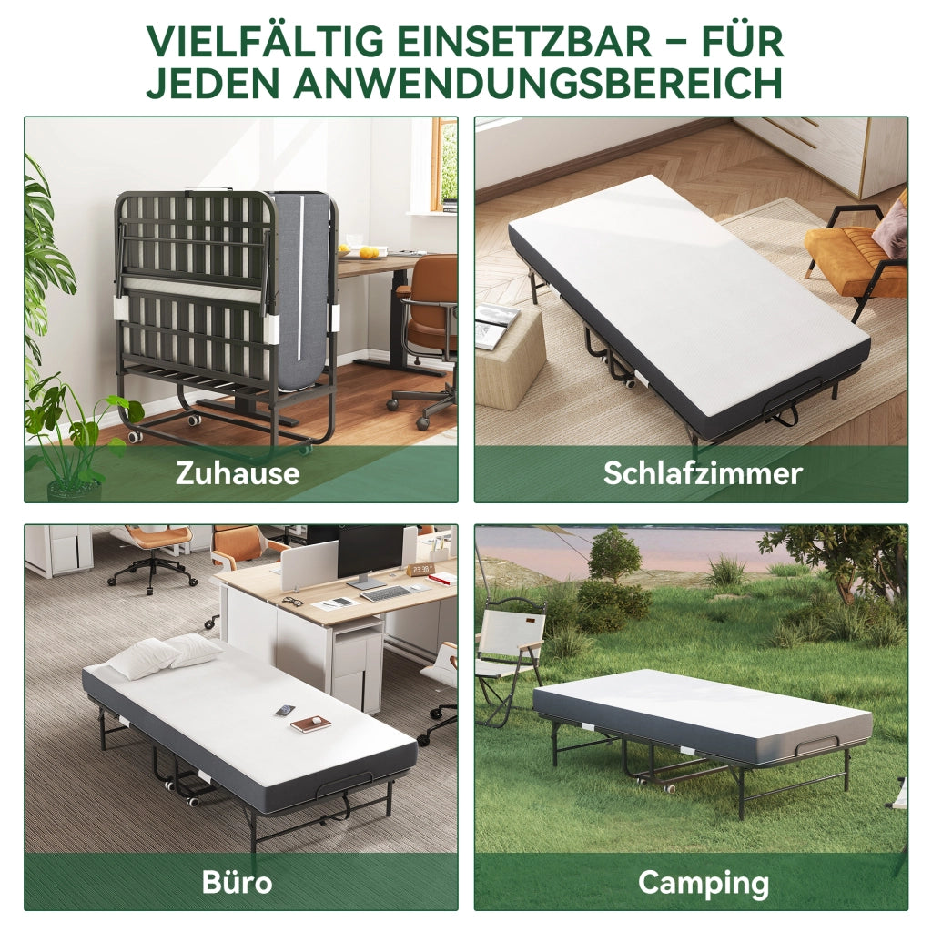 Letto singolo pieghevole con materasso memory foam ¨C Zephmum ¨C 190x96 cm, metallo