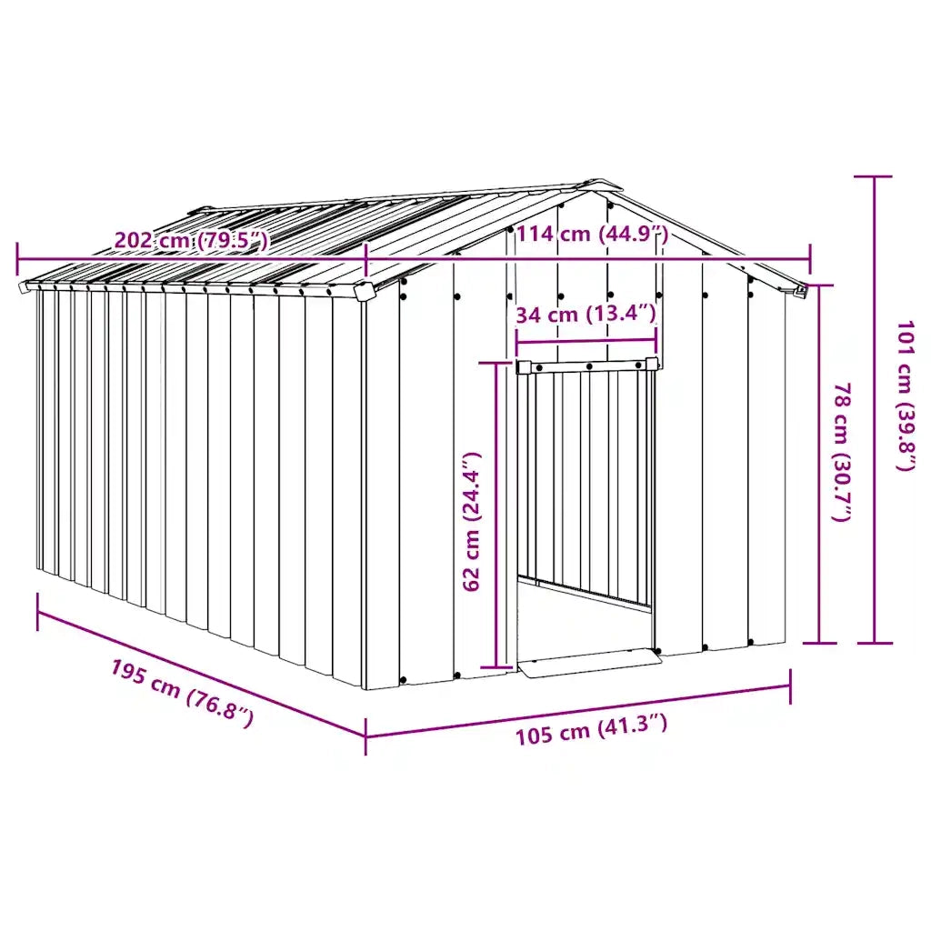 Casetta per Cani con Tetto 114x202x101 cm Acciaio Zincato 4100921
