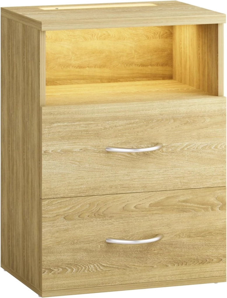 ® Comodino Set da 2 Illuminazione LED Touch 40x28x55cm in Legno 2 Cassetti Camera da Letto Tavolino Comodini
