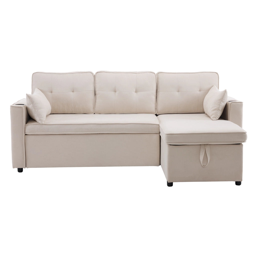 Divano letto angolare beige reversibile con contenitore