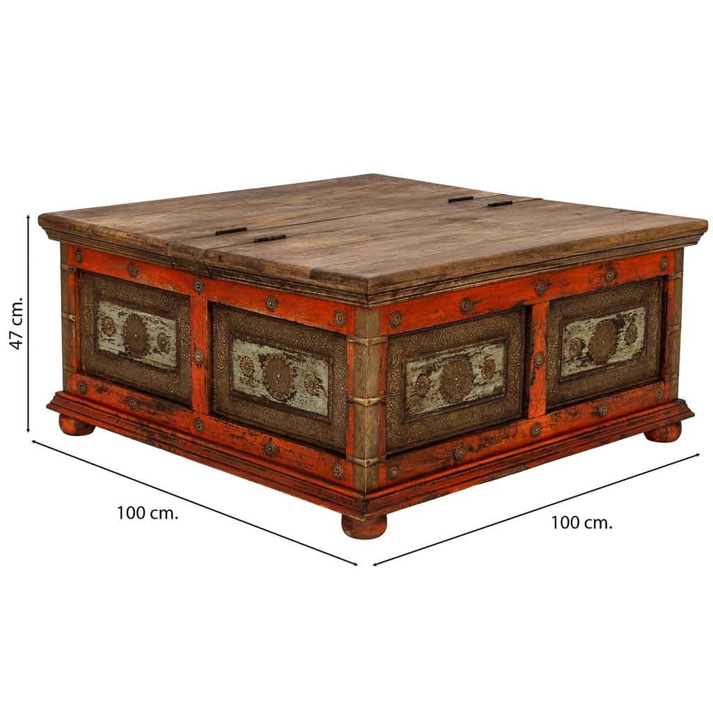 Tavolino artigianale in legno rosso 100x100x47h cm