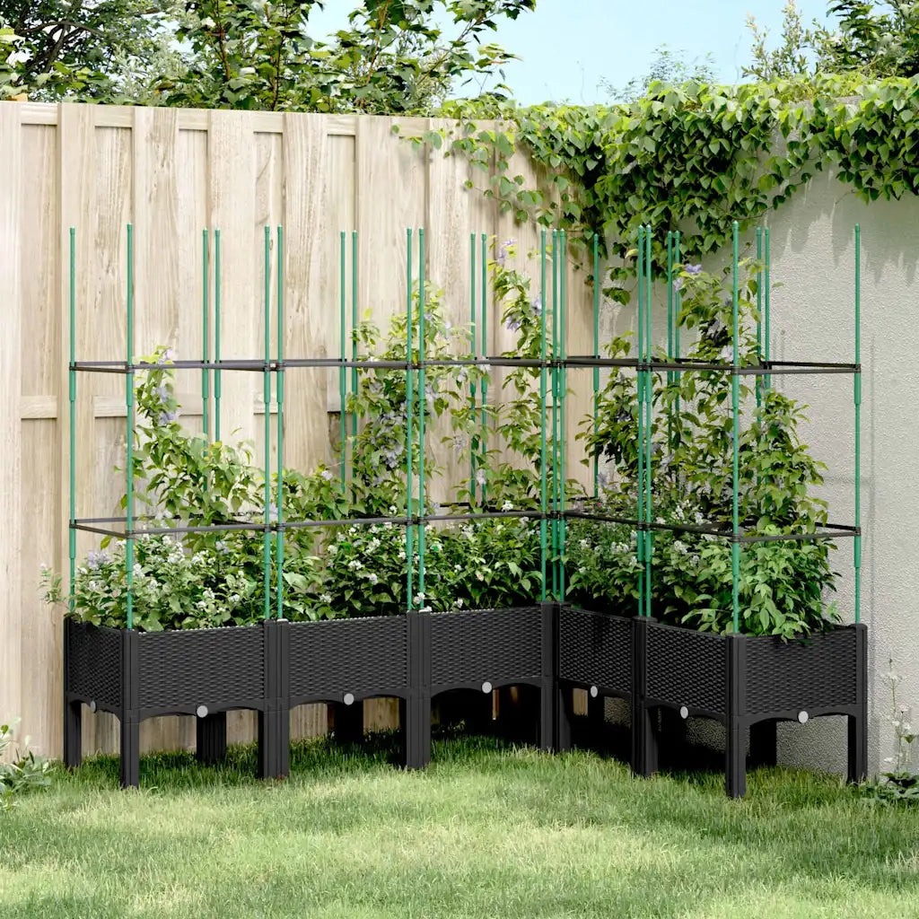 Fioriera | Cassetta per fiori | Vaso da Giardino con Traliccio Nera 160x120x142,5 cm in PP