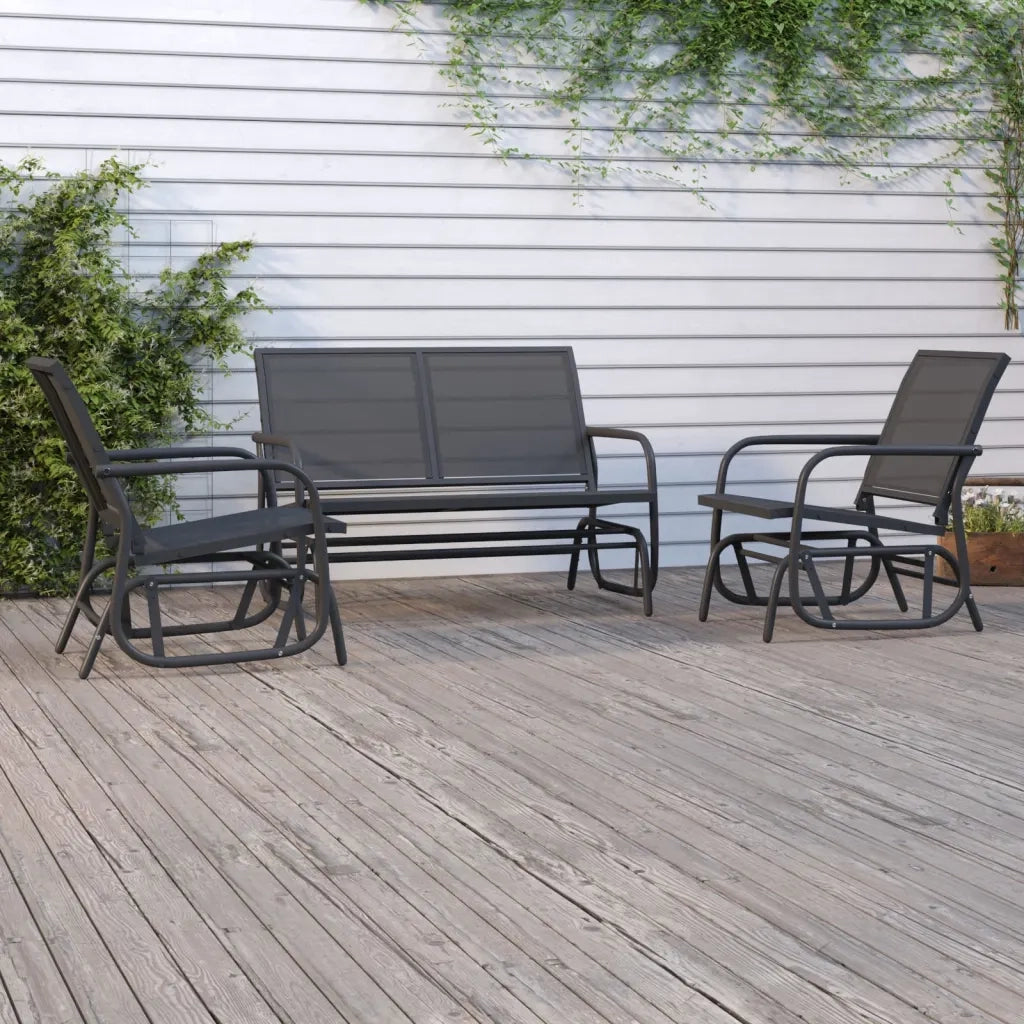 Set Mobili a Dondolo Giardino 3 pz Nero Textilene e Acciaio 3187943