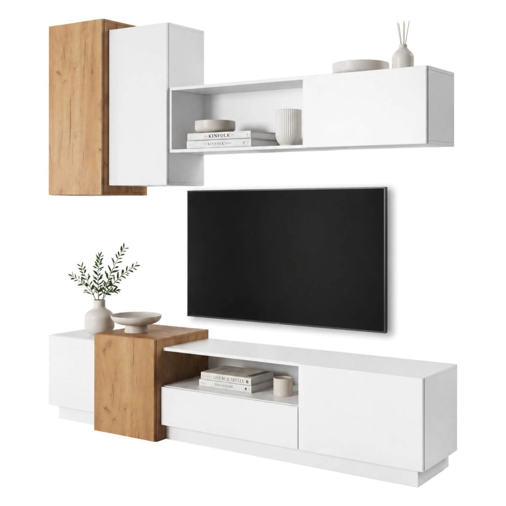 Mobile Soggiorno Kamolofa, Parete Attrezzata Modulabile, Bianco