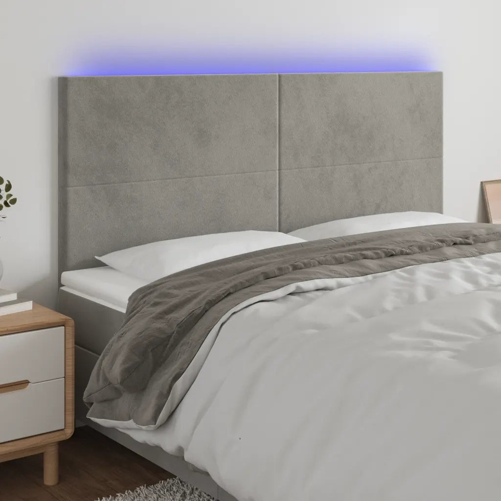 Testiera a LED-Testata con LED Grigio Chiaro 180x5x118/128 cm in Velluto 393197