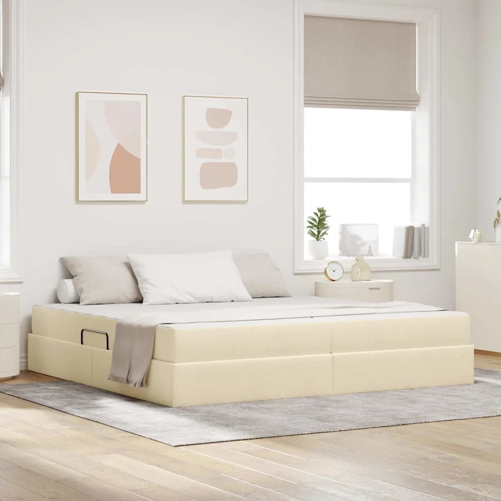 Letto con contenitore e materasso Crema 200 x 200 cm Poliestere