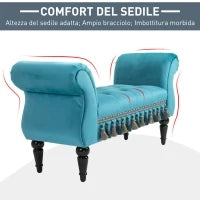 Panca Fondo Letto Imbottita in Gommapiuma, Legno e Poliestere, 117x40x58 cm, Blu