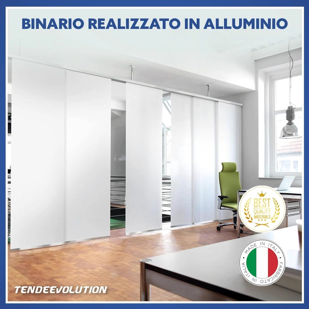 Bastone per Tende A Pannello Comando Manuale, Binario a 5 vie con portapannelli da 60 CM, Attacco Soffitto Lunghezza 280 CM
