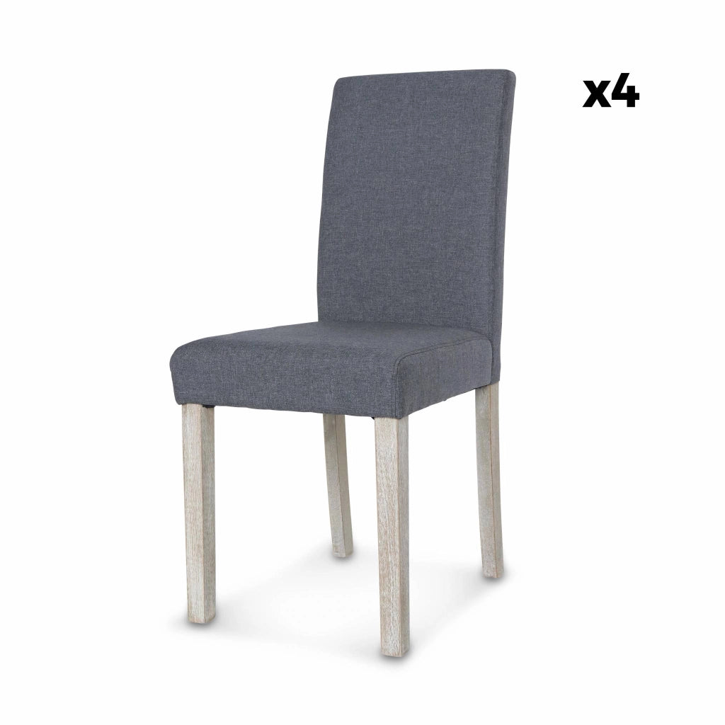 Set 4 sedie in tessuto con gambe in legno, grigio scuro