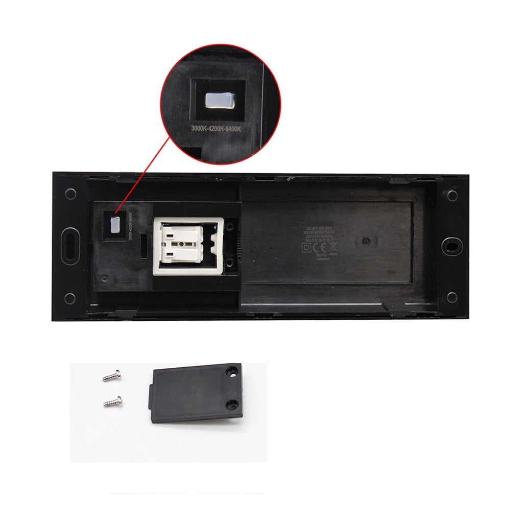 Faretto segnapassi esterno LED 6W CCT lampada rettangolare parete muro IP65 switch 3 temperature luce garage scale 230V colore NERO