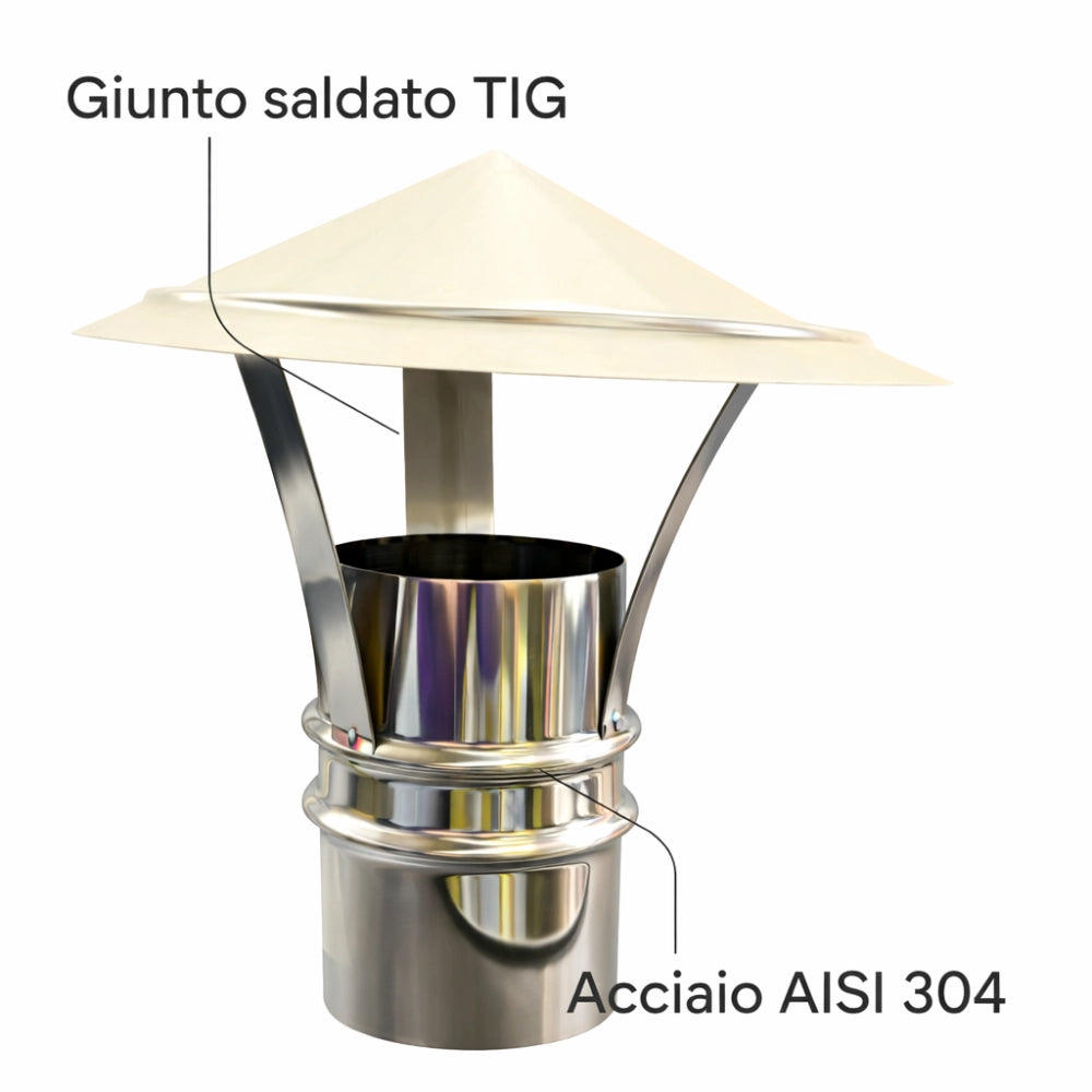Cappello cinese acciaio inox base tonda Ø 80 tiraggio camino dispersore fumi