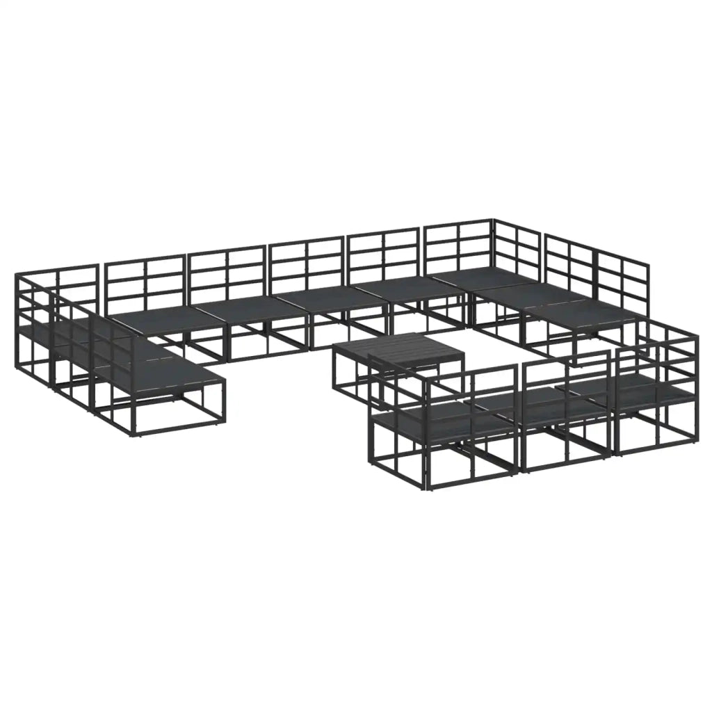 Set Divano da Giardino con cuscino 14 pcs Nero Alluminio