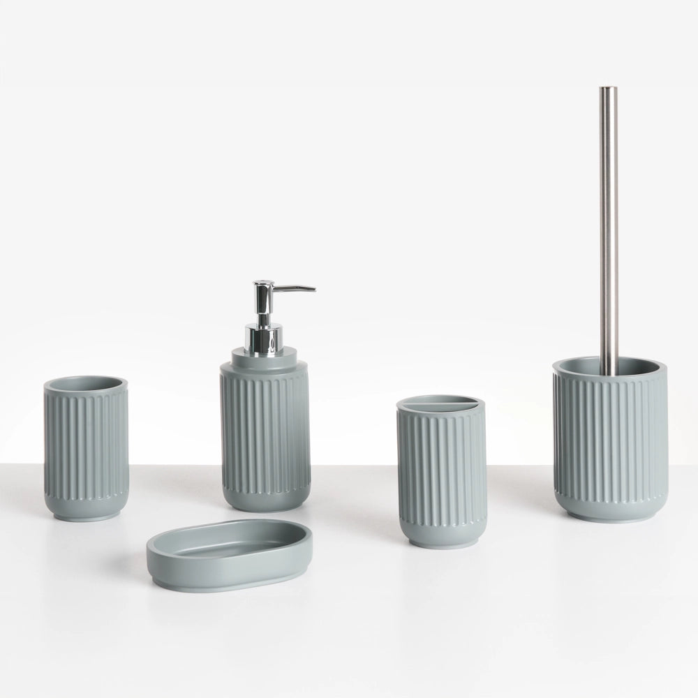 Set di 5 accessori da bagno in poliresina grigio chiaro Dispenser per sapone Portaspazzolino Porta spazzolino da bagno
