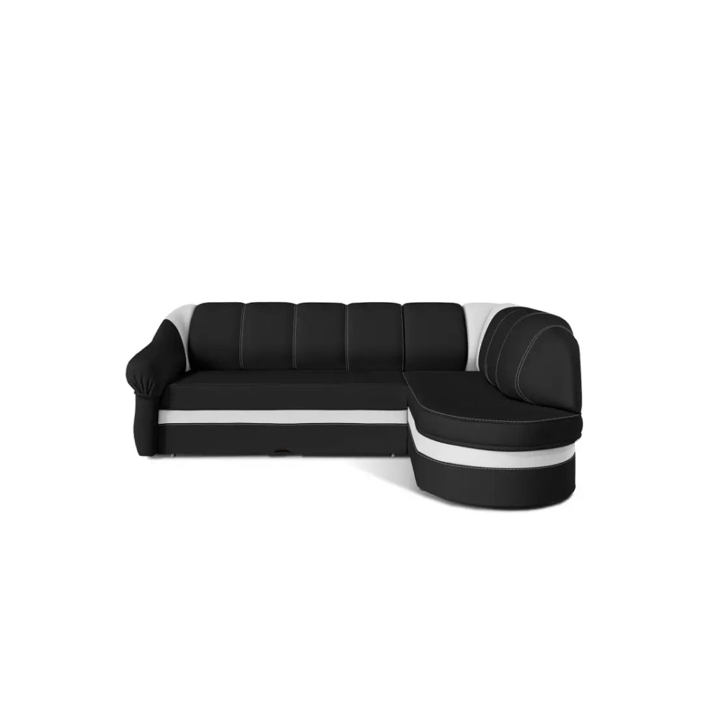 Divano ad angolo destro convertibile BENANA 250 cm nero e bianco con contenitore