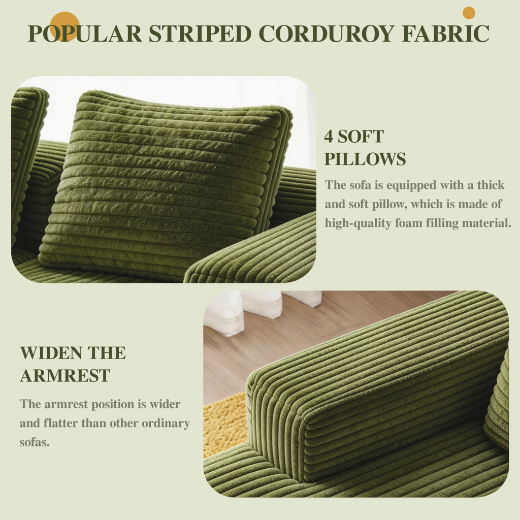 Divano angolare modulare reversibile con chaise longue e seduta profonda in velluto a coste verde 261 × 168 × 58 cm