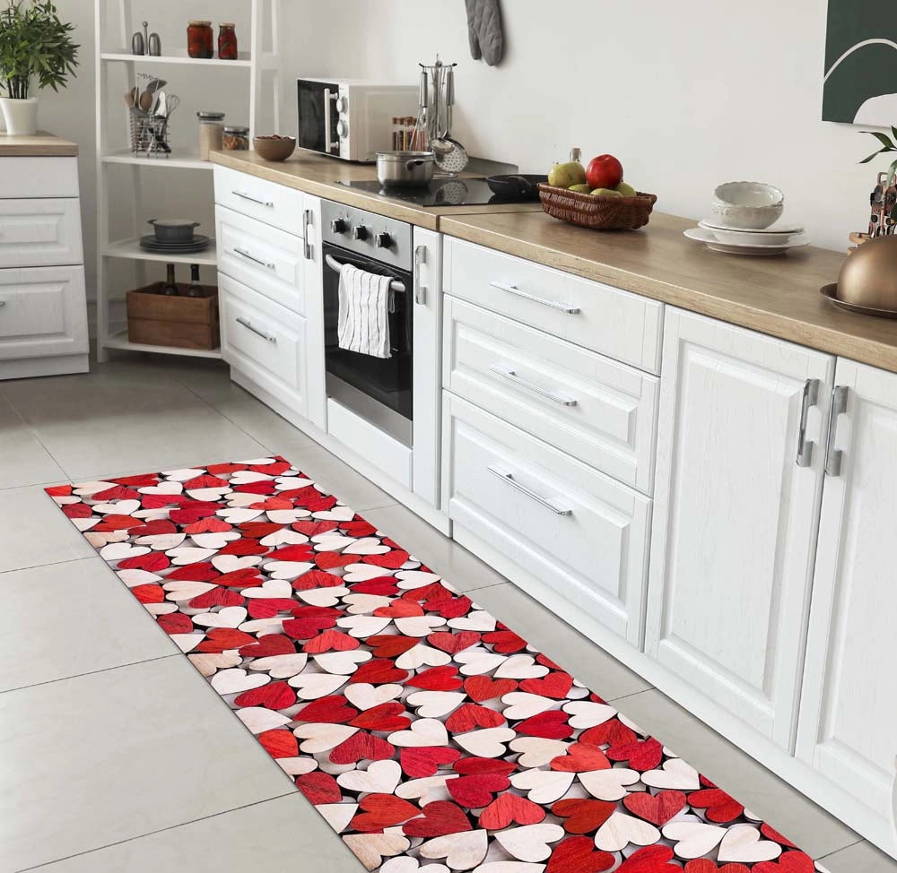 Tappeto Cucina Antiscivolo Made in Italy Passatoia Antimacchia Multiuso Corridoio Soggiorno Lavabile in Lavatrice - Mille Cuori - 50x100 cm