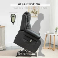 Poltrona Elettrica Alzapersona Reclinabile fino 160° con Telecomando, in Similpelle, Nero