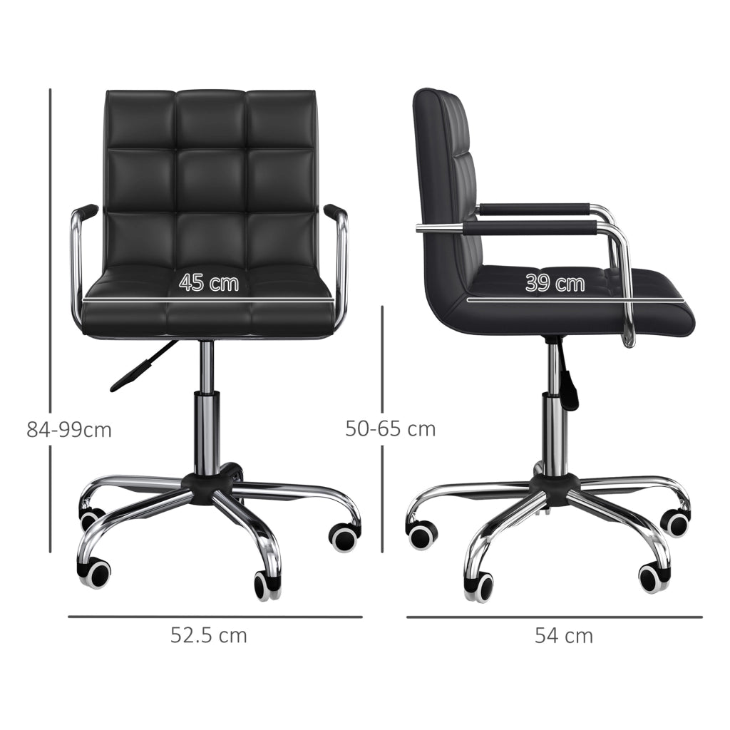 EasyComfort Sedia da Ufficio Ergonomica in pelle PU Nero, Sedia da Studio con 5 Ruote Girevoli, Imbottitura e Altezza Regolabile, 52.5x54x84-99cm