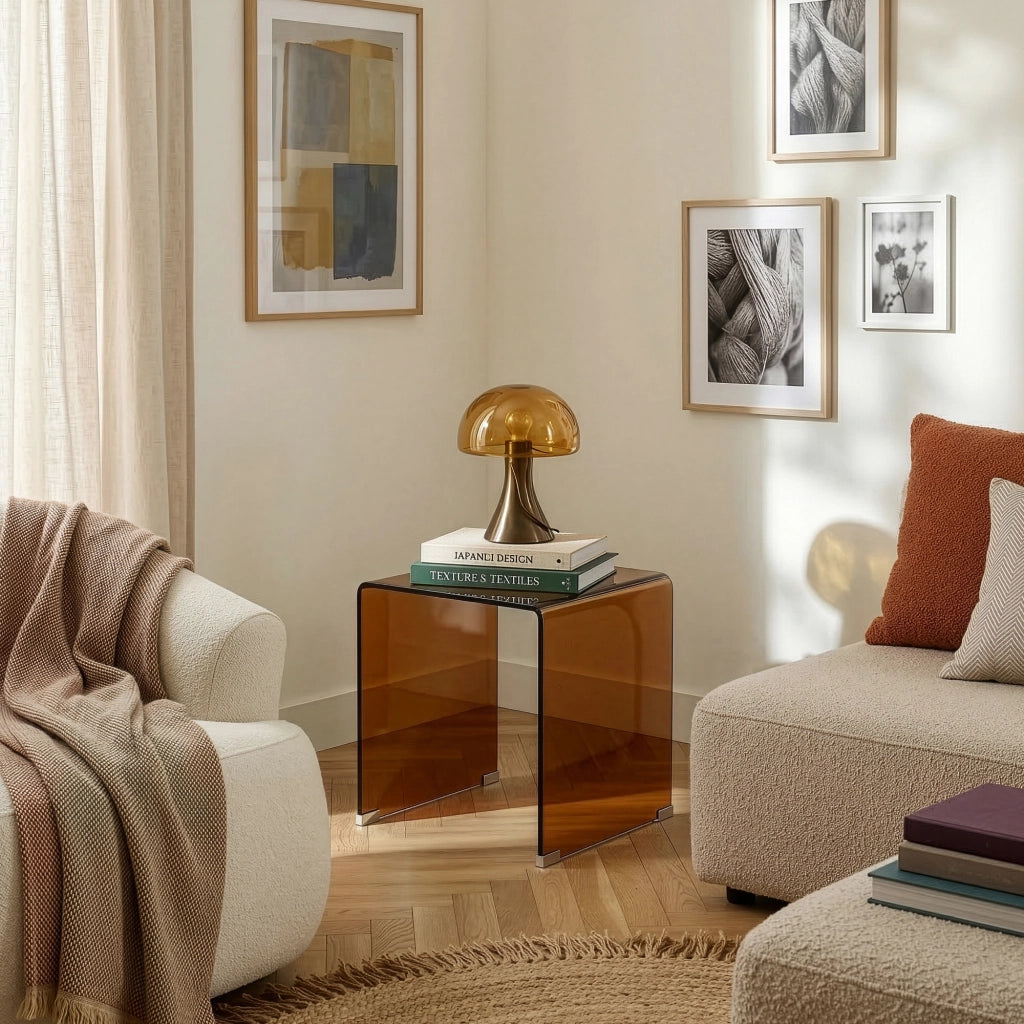 Tavolino da Salotto Varlofrek in Vetro 50 x 50 x 50 cm - Marrone [en.casa]