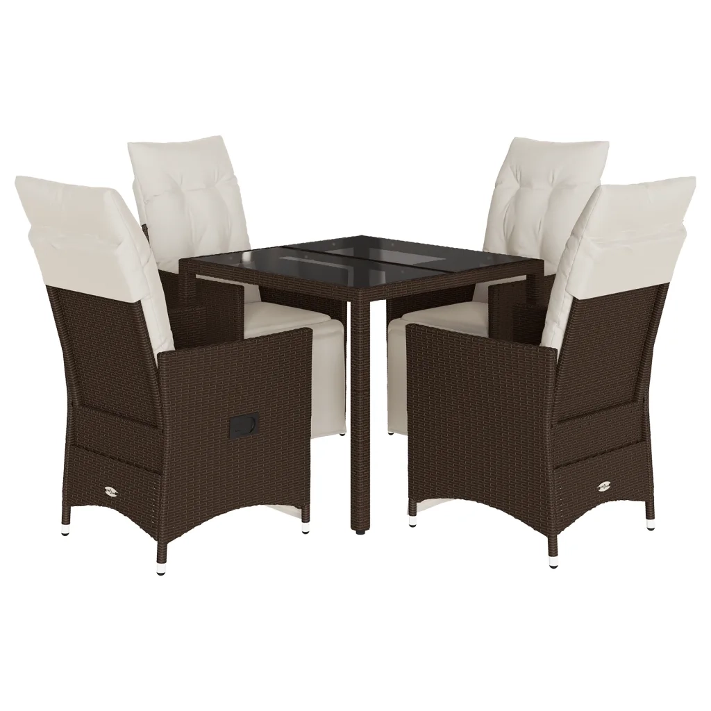 Set BistrÃ² da Giardino 5 pz con Cuscini in Polyrattan Marrone